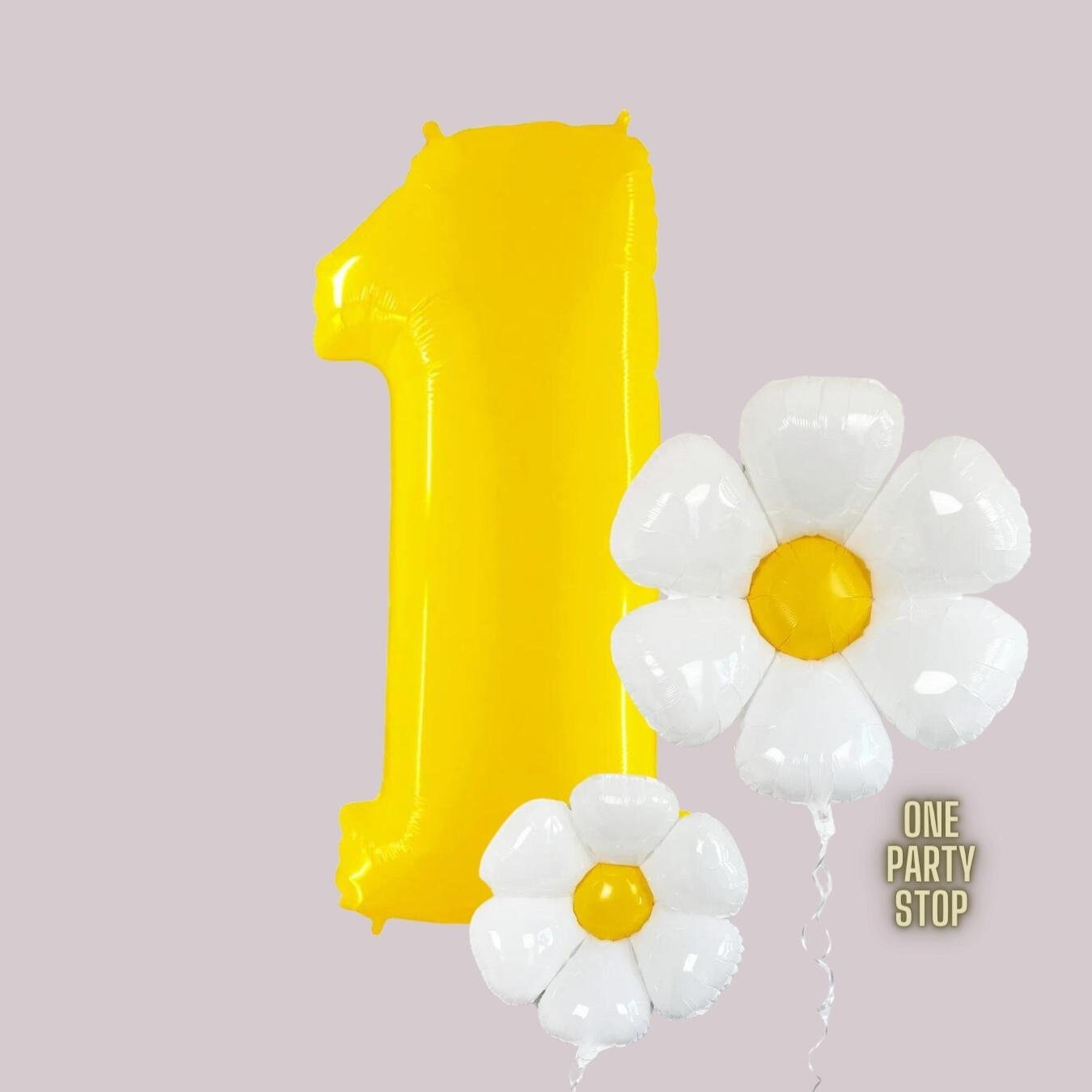 Daisy Number Balloon Bouquet | Number Balloon Structure, 40in | Boho Chic | Two Groovy | Groovy One | Flower Power | First Birthday