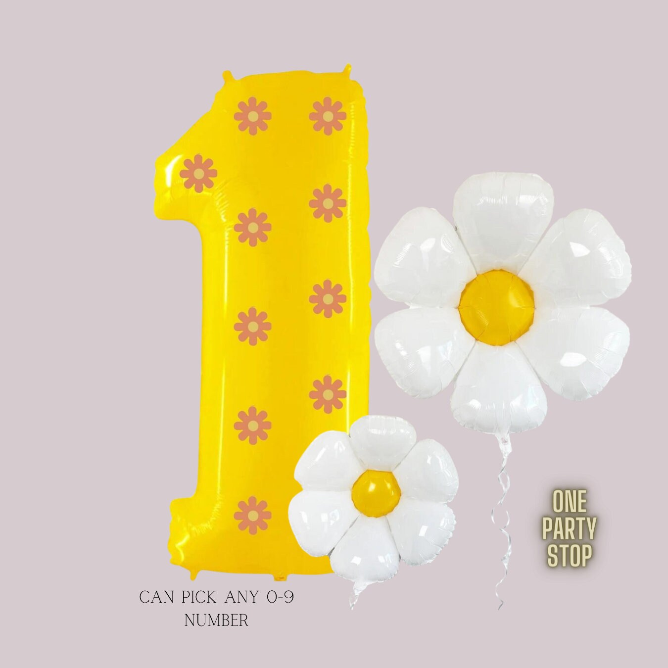 Daisy Number Balloon Bouquet | Number Balloon Structure, 40in | Boho Chic | Two Groovy | Groovy One | Flower Power | First Birthday