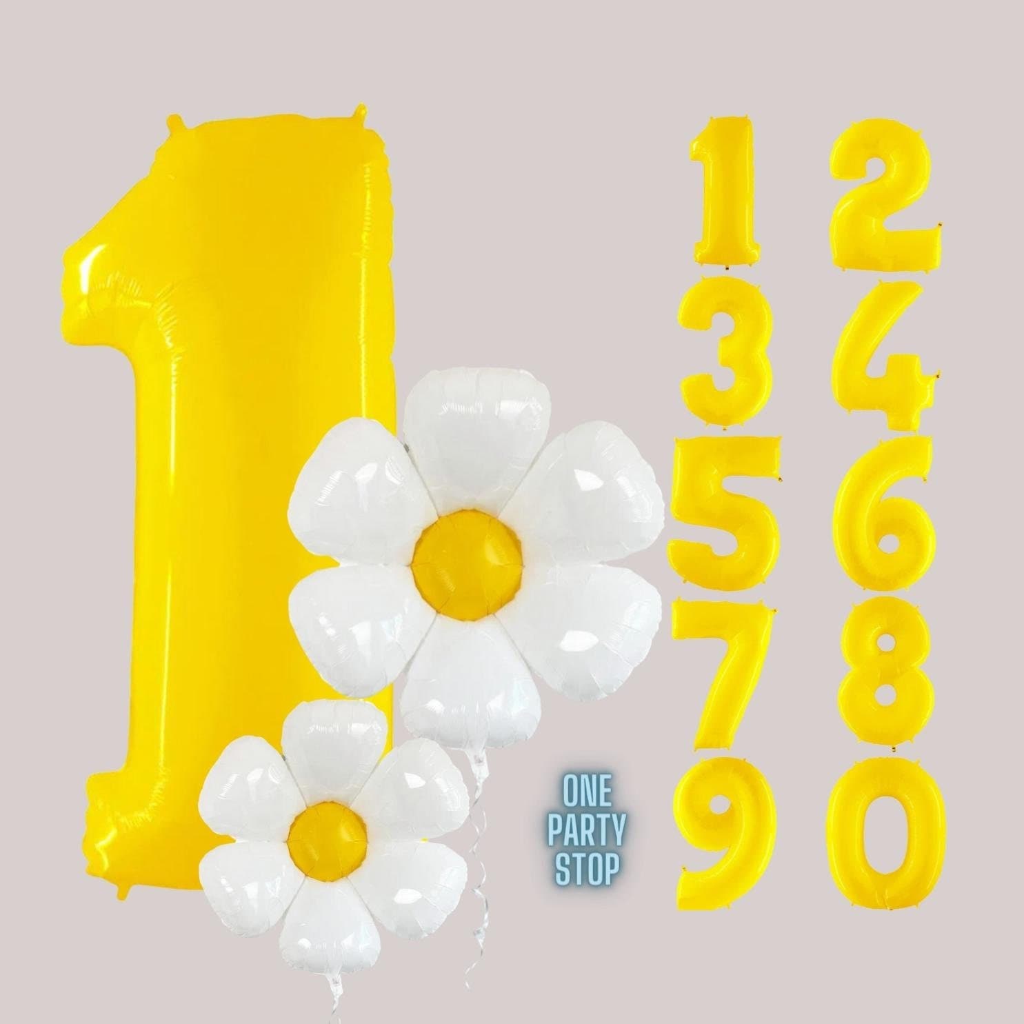 Yellow number with 2 daisy flowers.
