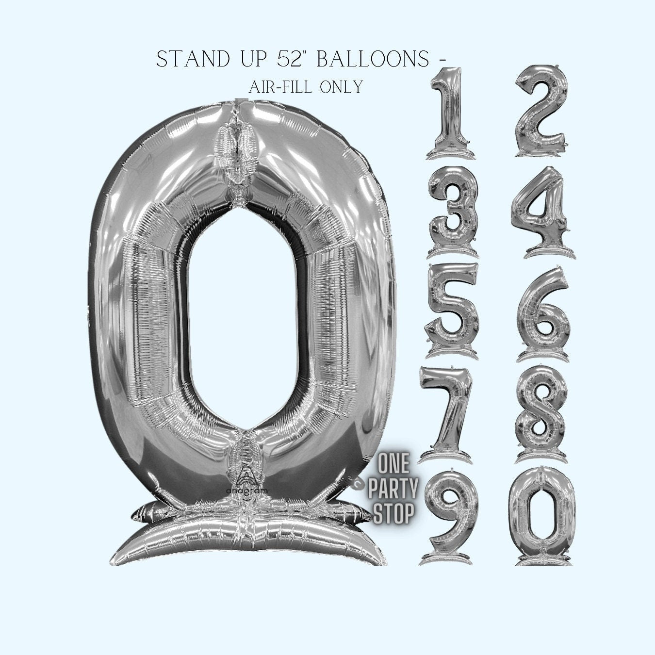 Giant 52" Silver Number Balloon | Silver Birthday Balloon | Anniversary balloons | New Year balloons | 2024 | 30's | 40's | 50's | 60's