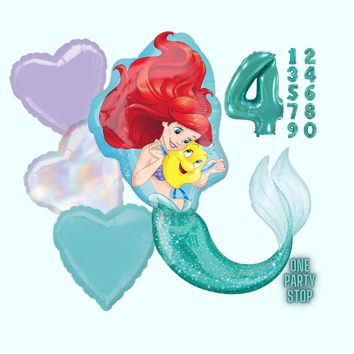 Little Mermaid Balloon Bouquet | Little Mermaid Helium Balloon | Ariel Little Mermaid | Mermaid decorations | Number Balloon | 3rd | 4th