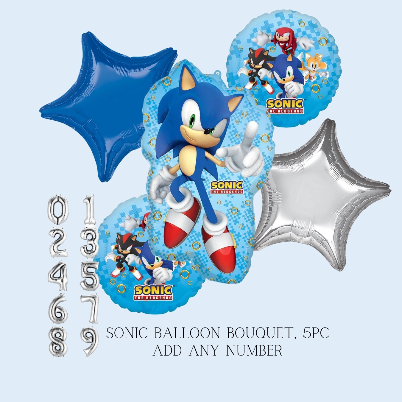 Sonic Balloon | Sonic Mylar Balloon Bouquet, 5pc | Sonic the Hedgehog 2 Birthday | Sonic decorations and party supplies | Sonic birthday