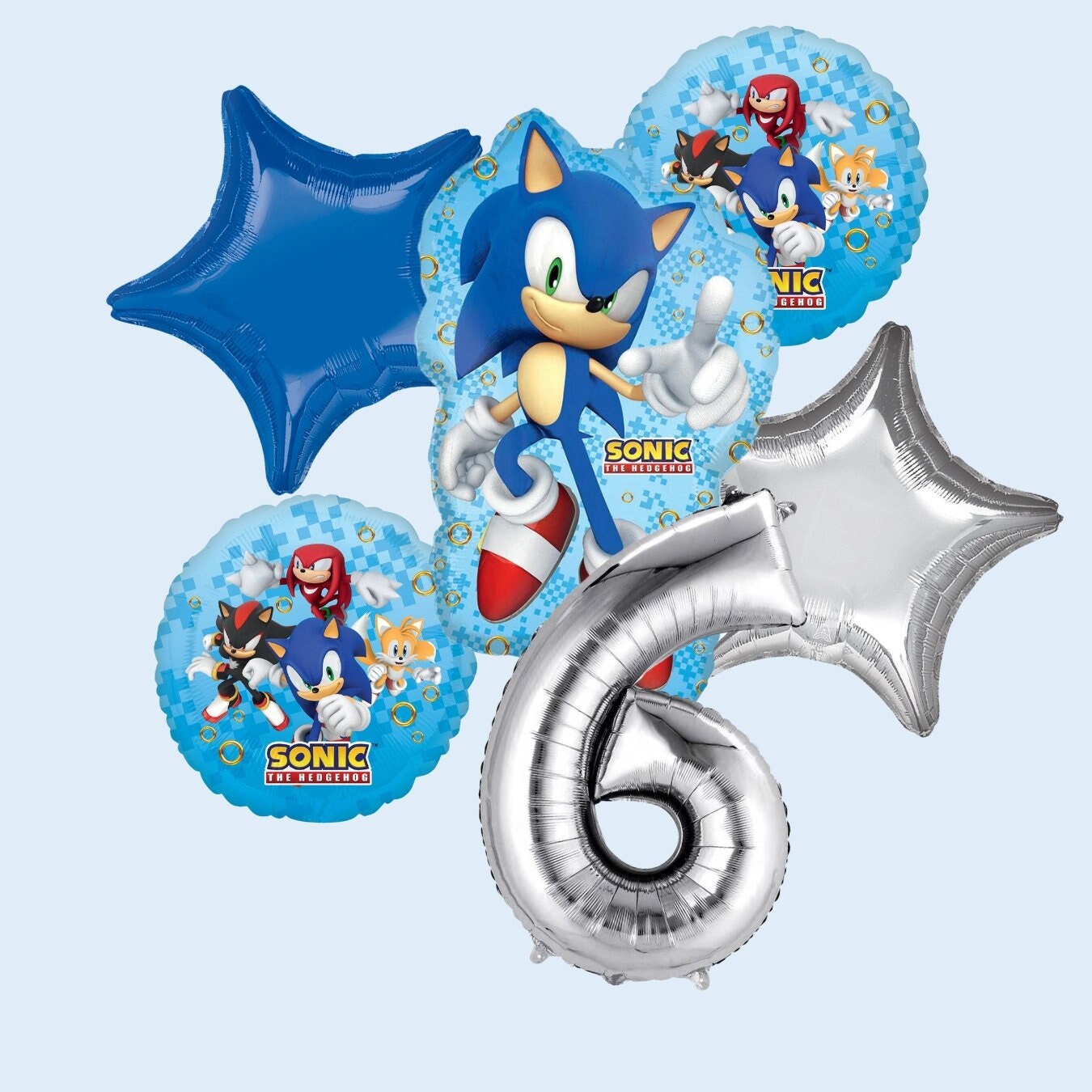 Sonic Balloon | Sonic Mylar Balloon Bouquet, 5pc | Sonic the Hedgehog 2 Birthday | Sonic decorations and party supplies | Sonic birthday