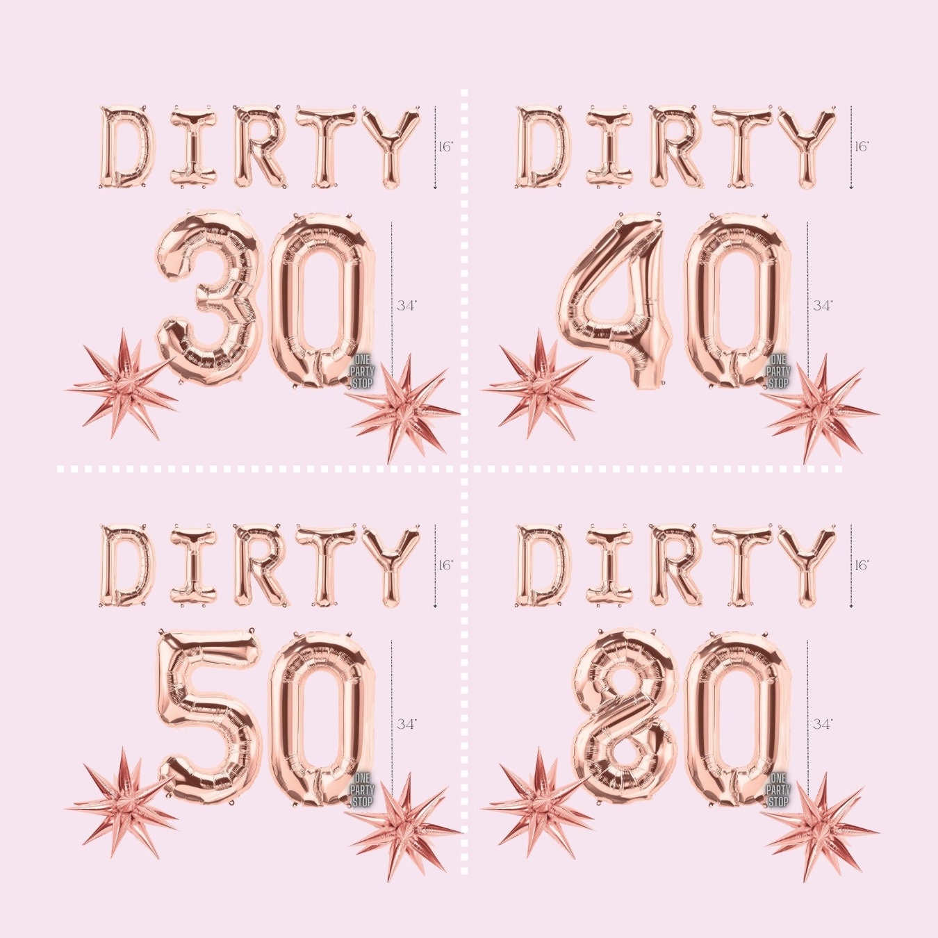 Dirty 30 Rose Gold Balloons | Dirty 40 | Dirty 50 | Dirty 80 | Blush Birthday Balloon Bouquet | Birthday Balloons | Large Gold Rose Numbers