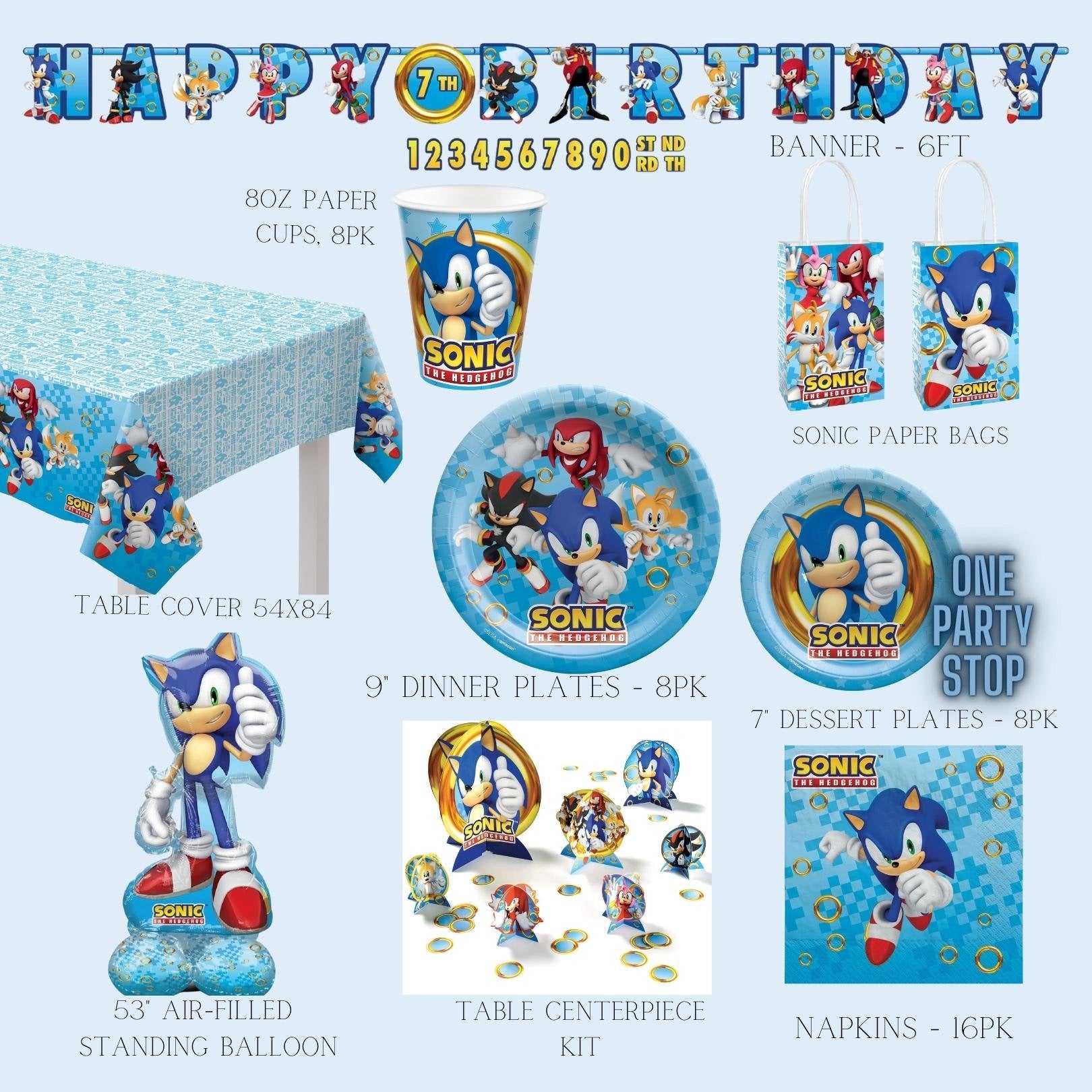 Sonic Party Supplies | Sonic Mylar Balloon Bouquet, 5pc | Sonic the Hedgehog 2 Birthday Balloons | Sonic decorations | Sonic birthday