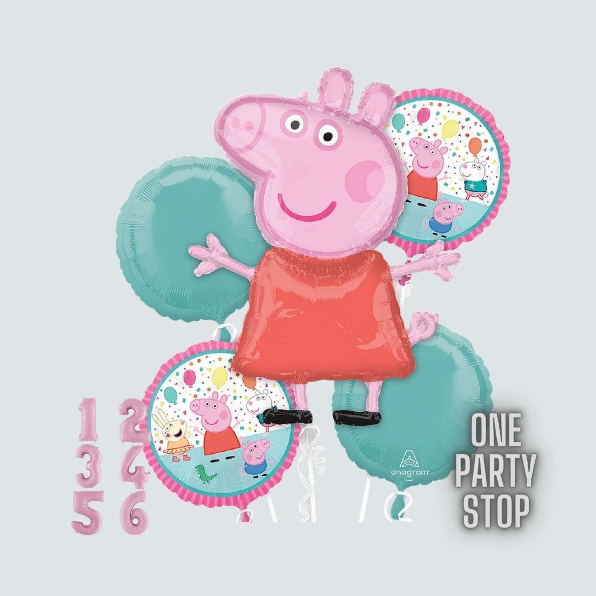 Peppa Pig Balloons Anagram Licensed | Peppa Pig Bouquet, 5pc | Peppa Pig Birthday | Peppa Pig Party Decorations | Toddler birthday | George