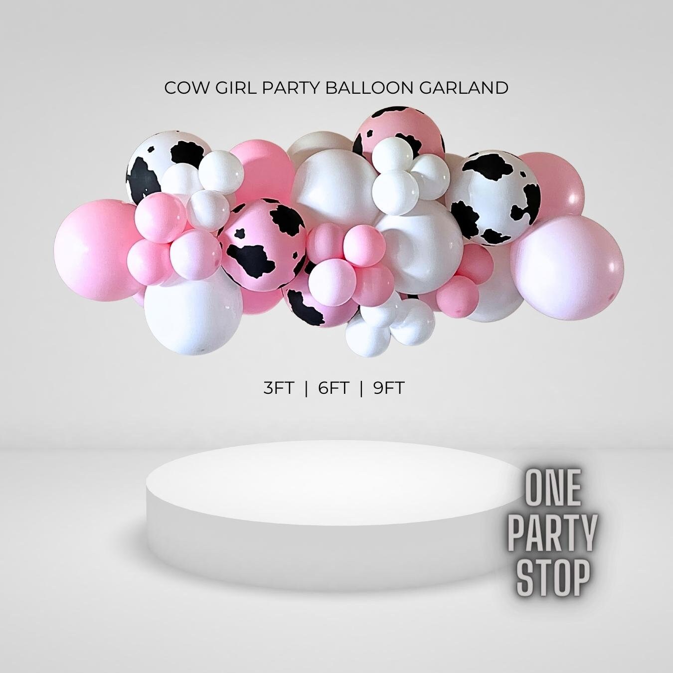 Cow Girl Balloon Tower 1st Birthday | Pink Rodeo Balloon Garland | Farm Party Decorations | Cow Print White Pink Balloon | Balloon Structure
