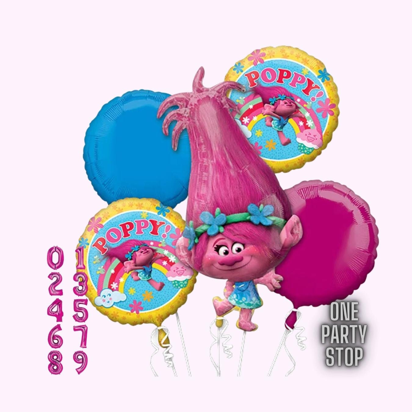 Trolls Poppy Balloons - Anagram Licensed | Trolls World Tour Balloon Bouquet | Trolls Airwalker Balloon | Trolls Birthday Decorations