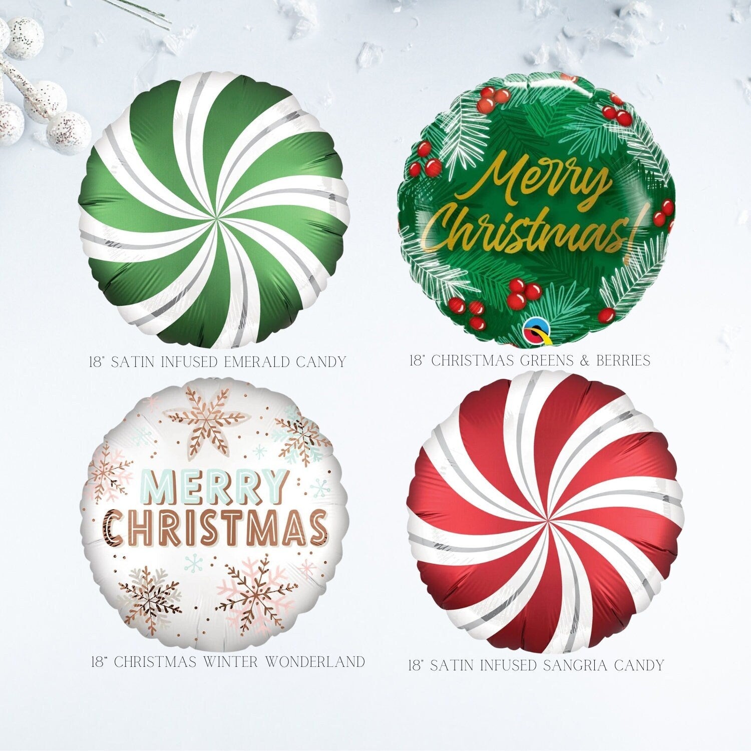 18" Merry Christmas Balloons for garland, bouquets | Christmas Decorations | Holiday Decorations | Christmas Tree | Santa | Reindeer | Candy