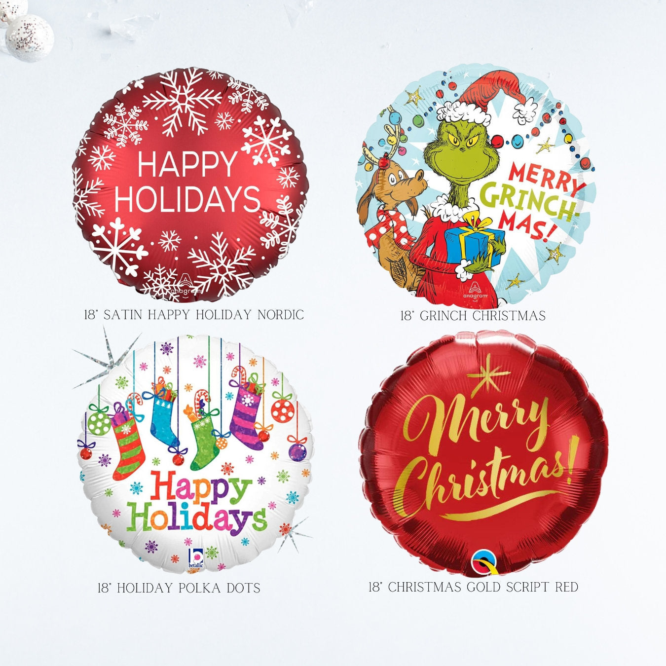 18" Christmas Grinch Balloons for garlands, bouquets | Christmas Decorations | Holiday Decorations | Christmas Tree | Santa | Candy cane