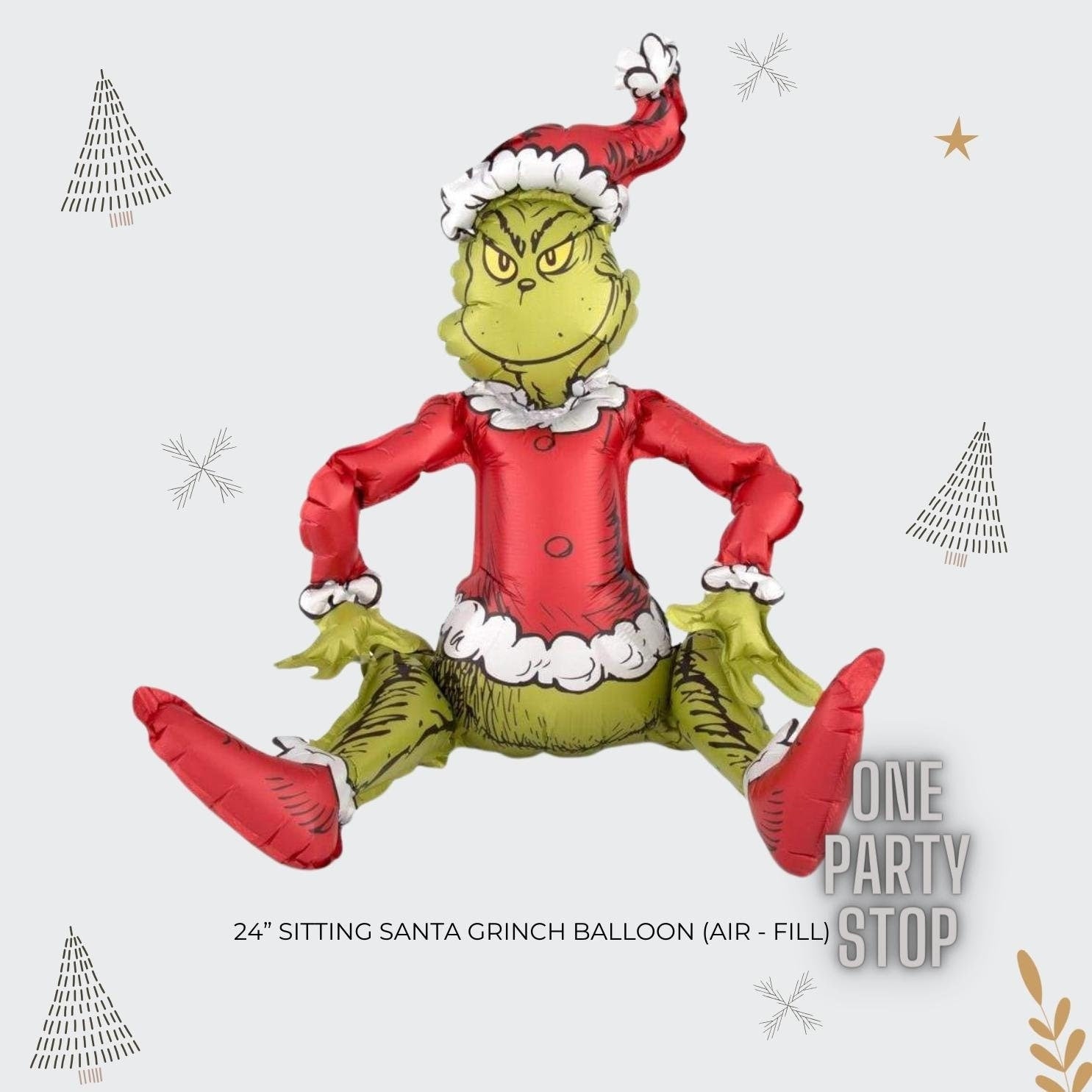 Sitting Grinch Balloon, 24in | CHRISTMAS GRINCH | Grinchmas Party Decorations | Xmas Party Decor | Office Christmas Decor - Air Fill